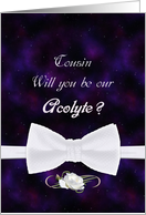 Cousin, Will You Our Acolyte Elegant White Bow Tie card