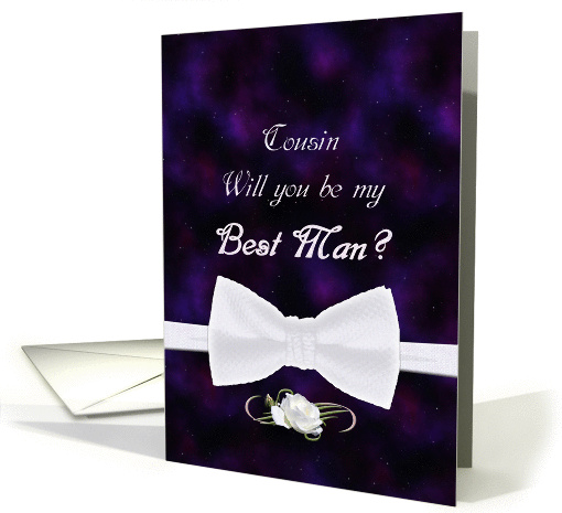 Cousin, Will You Be My Best Man Elegant White Bow Tie card (837763)