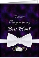 Cousin, Will You Be My Best Man Elegant White Bow Tie card