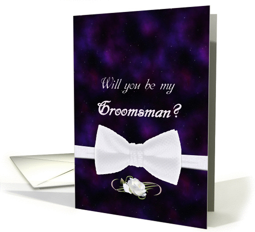 Be My Groomsman Elegant White Bow Tie card (842689)