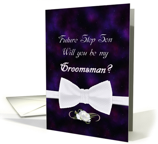 Future Step Son, Be My Groomsman Elegant White Bow Tie card (842702)