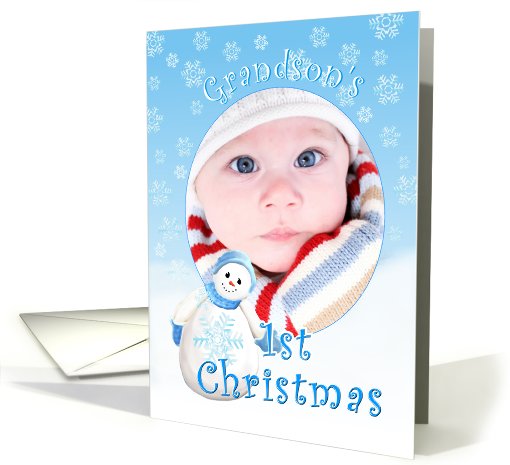 Grandson's 1st Christmas Snowman Photo card (881992)