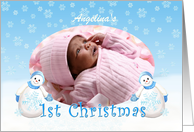 Custom Name 1st Christmas Snowman Photo Card