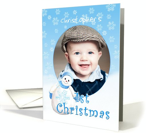 Custom Name 1st Christmas Snowman Photo card (882464)
