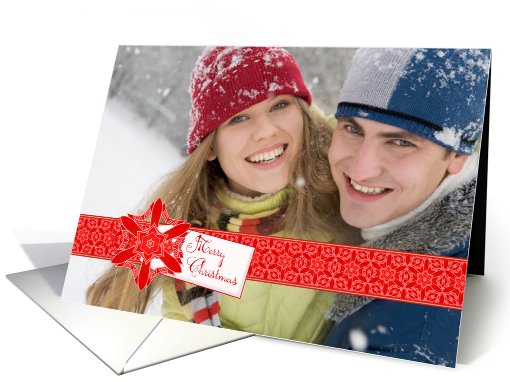 Red Lace Ribbon Christmas Photo card (946737)
