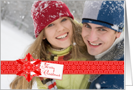 Red Lace Ribbon Christmas Photo Card