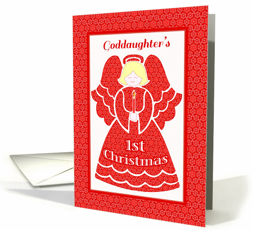 Red Lace 1st Christmas Angel for Goddaughter card (957247)