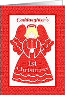 Red Lace 1st Christmas Angel for Goddaughter card
