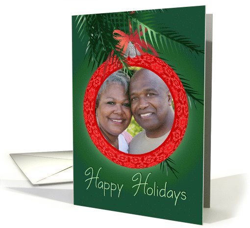 Red Lace Happy Holidays Ball Ornament Photo card (958091)
