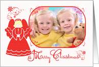 Merry Christmas Photo Card, Angel in Red Lace card