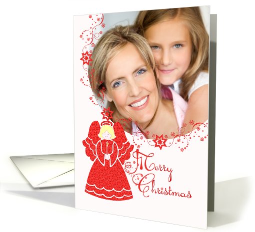 Red Lace Merry Christmas Angel Photo card (959281)