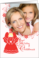 Red Lace Merry Christmas Angel Photo Card