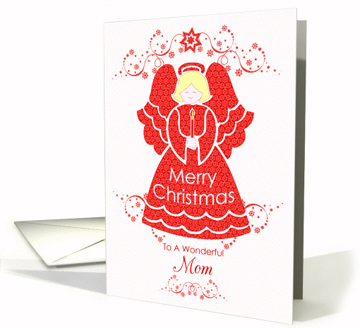 Merry Christmas Mom, Angel in Red Lace card (959983)