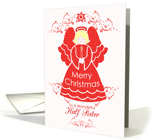 Merry Christmas Half Sister, Angel in Red Lace card (959995)