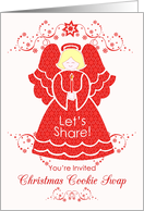 Red Lace Angel Christmas Cookie Swap Invitation card