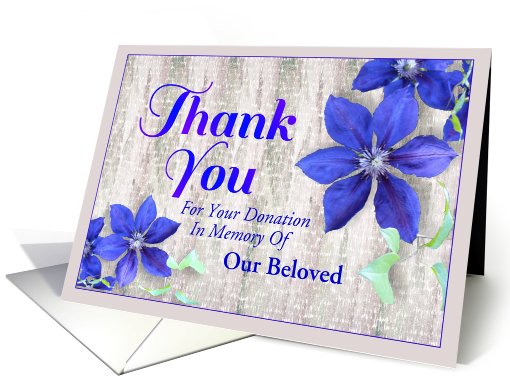 Custom Name Thank You For Memory Donation - Clematis card (976299)