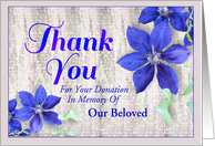 Custom Name Thank You For Memory Donation - Clematis card