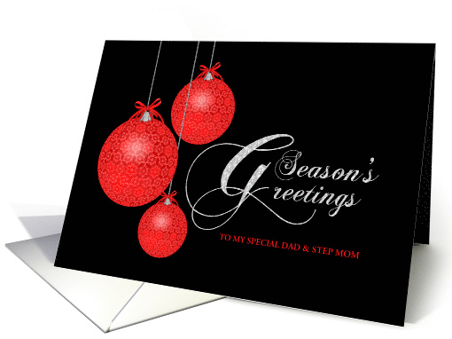 Dad and Step Mom, Red Lace Ornaments, Customizable card (977157)