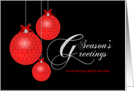 Season’s Greeting for Birth Mother, Red Lace Ornaments, Customizable card