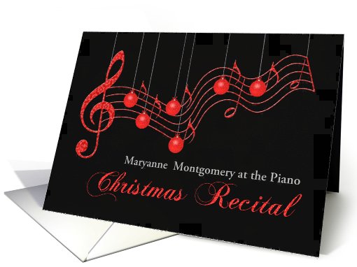 Custom Christmas Recital Invitation, Red Musical Staff card (983285)