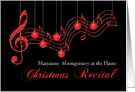 Custom Christmas Recital Invitation, Red Musical Staff card