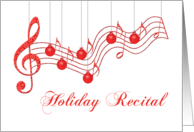 Holiday Recital Invitation, Red Musical Staff card