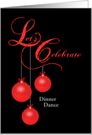 Custom Holiday Dinner Dance Invitation, Red Lace Ornaments card