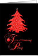 Tree Trimming Party Invitation, Red Lace Ornaments card