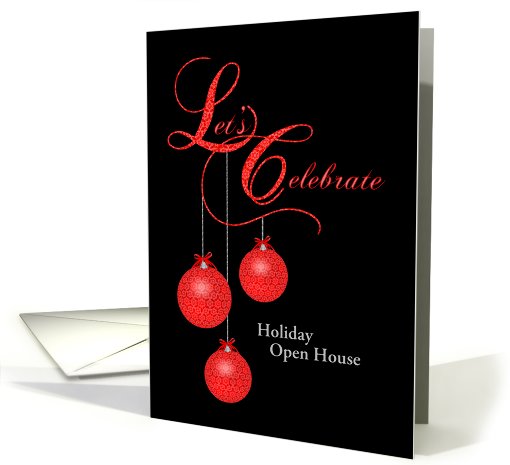 Custom Holiday Open House Invitation, Red Lace Ornaments card (984257)