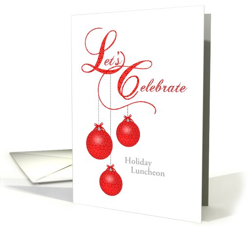 Custom Holiday Lunch Invitation, Red Lace Ornaments card (984277)
