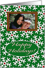 Photo Card Happy Holidays, Snow Crystals on Green card