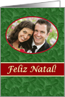 Portuguese Natal Photo Card, Green Spruce and Red Stripe card