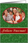 Spanish Happy Holidays Photo Card, Green Spruce and Red Stripe card