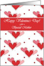 Happy Valentine’s Day for Mother, Three Red Pink and Rose Hearts card