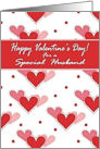 Valentine’s Day for Husband, Three Red Pink and Rose Hearts card