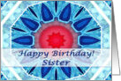 Happy Birthday for Sister, Blue Aqua and Red Mandala card