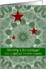 Christmas Double Cousin Red Stars Green Spruce Mandala card