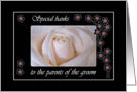 Wedding Thank You for Parents of the Groom, White Rose and Blossoms card