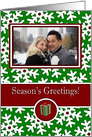 Christmas Season’s Greetings, Photo Card - Snow Crystals on Green card