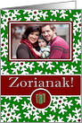 Basque Christmas, Photo Card - Snow Crystals on Green card