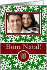 Portuguese Bom Natal, Photo Card - Snow Crystals on Green card