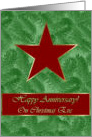 Happy Anniversary on Christmas Eve, Red Star on Spruce Sprigs card