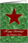 Happy Birthday on Christmas Eve, Red Star on Spruce Sprigs card