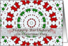 Happy Birthday on Christmas Day, Red and Green Stars Mandala card