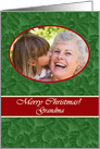 Christmas Photo Card for Grandma, Spruce and Red Oval card