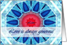 Love is Always Generous, Blue Aqua and Red Mandala card