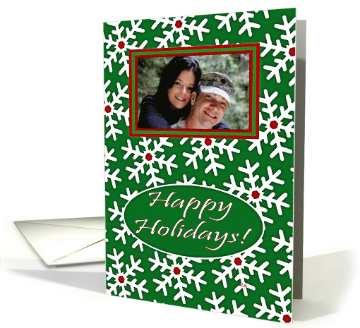 Photo Card Happy Holidays, Snow Crystals on Green card (1002959)