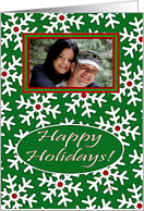 Photo Card Happy Holidays, Snow Crystals on Green card