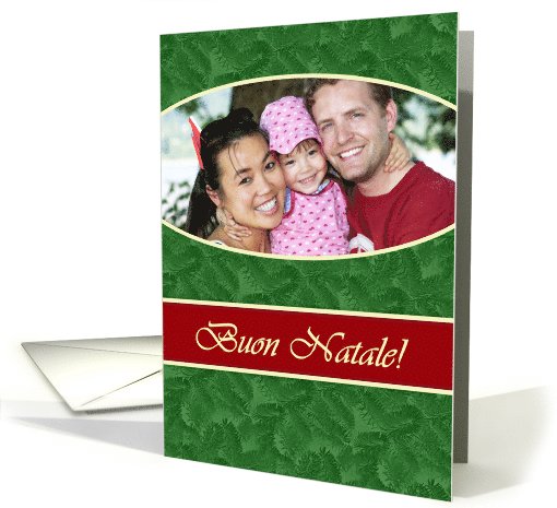 Italian Photo Card Christmas, Green Spruce and Red Stripe card