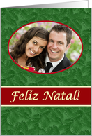 Portuguese Natal Photo Card, Green Spruce and Red Stripe card